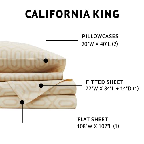 Image of Comfort Spaces 144TC Cotton Sheet Set Breathable, Lightweight, Soft with Elastic Deep Pocket, Modern All Season Cozy Bedding, Matching Pillow Case, Cal King, Diamond Tan 4 Piece