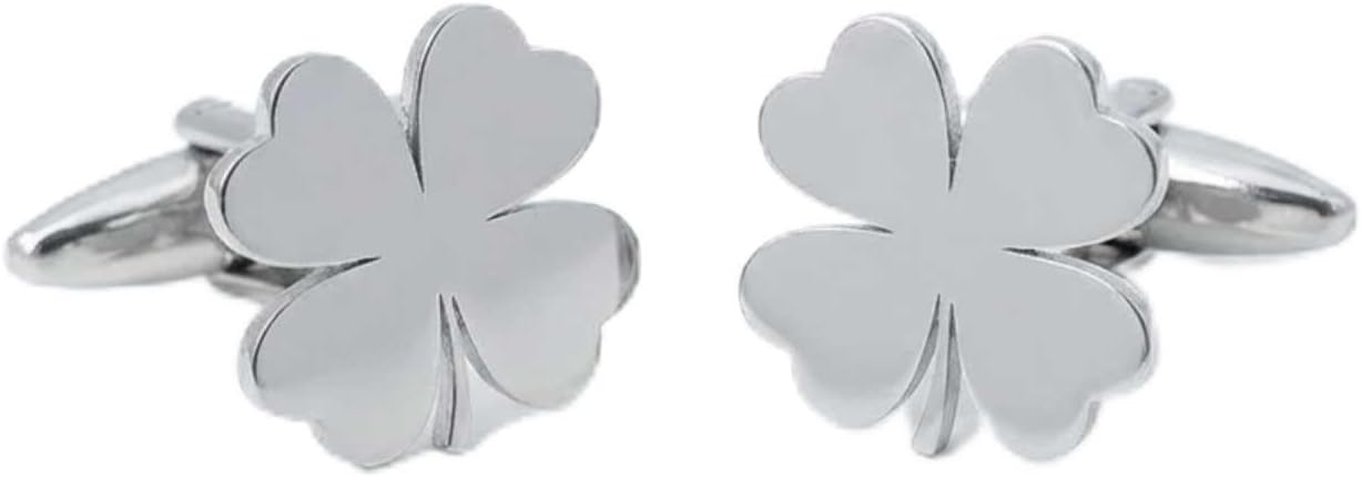 Men’s Four-Leaf Clover Cufflinks – Stainless Steel Luck-Themed Cuff Links with Gift Box & Polishing Cloth – Available in Silver & Gold