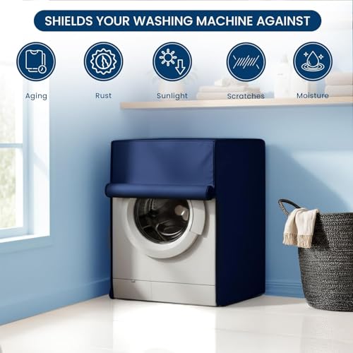 Image of Waterproof & Dustproof Front Load Washing Machine Cover Compatible for LG 12kg (FHD1208STB) | UV-Protective Washing Machine Cover | Anti-Slip Polyester | Easy to Clean & Zipper (Blue)