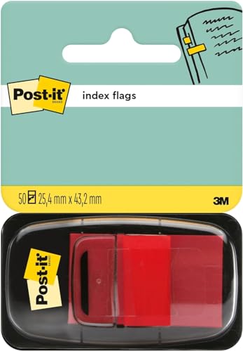 Post-it Marque-Pages Moyen dans un Dévidoir en Plastique, Rouge - 50 Marque-Pages, 25.4 mm x 43.2 mm - Pour Marquer, Surligner ou Codifier des Informations