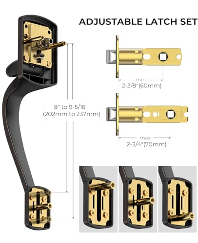 Image of Bronze Front Door Handle No Lock, Heavy Duty Front Door Lock Set | Brushed Exterior Door Handle No Lock for Every Deadbolt, Zinc Exterior Door Lock, Entry Handleset, Easy Install, Universal