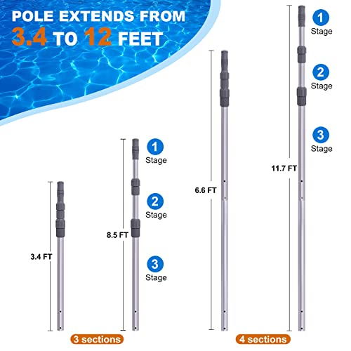 Sepetrel RKP-02 Pool Pole - Professional 12 Foot Telescoping Swimming Pool Cleaning Poles,Adjustable 2 Piece Telescopic Pole,For Skimmer Net,Brush,Vacuum Head thumb #2