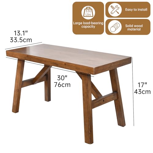 Image of SwallowLiving Handcrafted Solid Wood Bench, 30 inch - Farmhouse-Style Entryway Seating for Living & Dining Room, Rustic Design, Natural Finish
