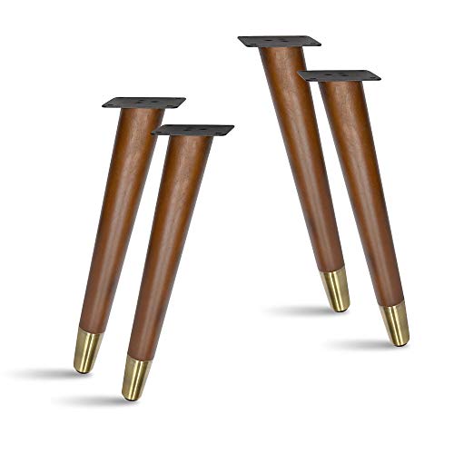 Akb Hardware 4 Pcs Slant Wood Furniture Legs, Sofa Legs, Bench Legs, Table Legs With Metal Footings (12" H Antique Brass Plated Metal Footing) #TOP15