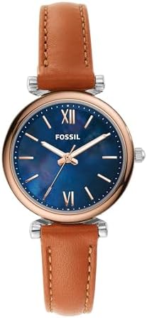 Fossil Carlie Watch for Women, Quartz Three Hand Movement with Leather Strap