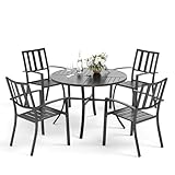 PHI Villa Salon de Jardin 5 pièces pour 4 Personnes, Ensemble de mobilier d'extérieur avec Table Ronde et chaises métal empilables, revêtement E pour Balcon, terrasse et Cour