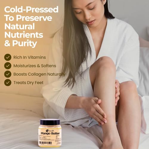 Image of Naturalis Mango Butter with Basil Essential Oils | 200gm | Raw, Unprocessed & Unrefined Body butter | Ingredient for Lip Balm & Lip Cream | Smooth Texture in Skincare Blends