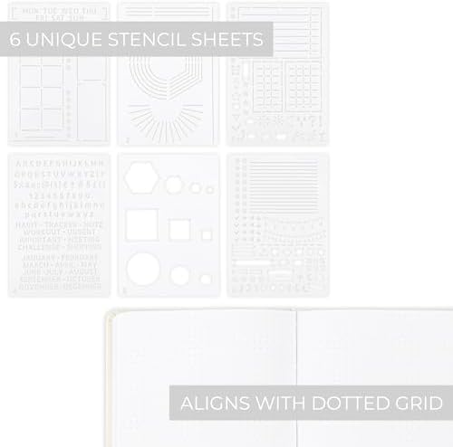 ZICOTO Ultimatives Tagebuch-Set โ inkl. Tagebuch-Notizbuch mit Leinen-Hardcover und gepunkteten Seiten, Schablonen, Aufkleber, Washi-Bรคnder, Bรผroklammern und mehr Bullet Checklisten-Zubehรถr