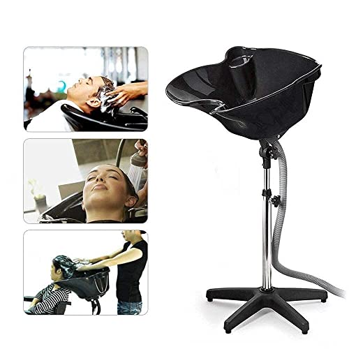 Image of Portable Hair Washing Sink Height Adjustable Shampoo Basin with Drain Hose and Bucket Deep ABS Salon Barber Shampoo Bowl for Home Elderly Care Black(Black 3)