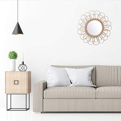 Oypeip 22" Large Rattan B Innovative Art Decoration Round Makeup Mirror Dressing Bedroom Bathroom Wall Hanging Mirrors Craft Photo Props,Glass Decor #TOP4