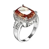 BCughia Anillo Vulgari, Anillo de Plata Barato Naranja Cojín Circonita Chapado en Plata Aniversario Anillos Mujer Talla 12