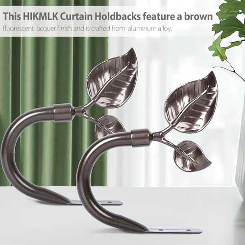 Image of Leaf Shaped Curtain Holdbacks 2pcs, Handmade Metal Curtain Side Holders for Wall, Antique Brass Curtain Tieback Hook Pull Backs for Drapes Window Home Decoration (Fluorescent Brown)