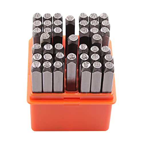 Tlimus 41-Piece Number & Letter Metal Stamp Set, 3MM (1/8’’) (A-Z & 0-9 + Heart/Clover/Flower/Star/Cross) jewelry metal stamping tools DIY Arts & letter punch Stamping Accessories, metal letter stamps