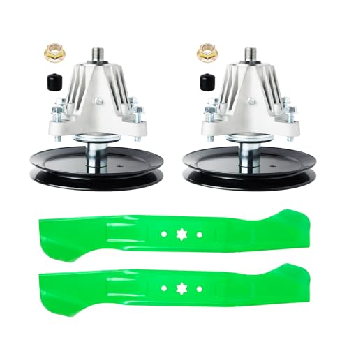 Lawn Mower 46 inch Deck Rebuild Kit Fit for Cub Ca det M TD XT1-LT46 XT2-LX46 T225 T240 T2800 T8600 Troy B ilt Super Bro nco, Includes 2 Spindles 918-06977 918-06977A, 2 Blades 742-04244 742-04290