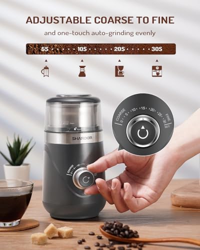 Image of SHARDOR Electric Super Silent Blade Coffee Grinder, Timed Grind Control Rotary Knob, Adjustable Coarse to Fine for Coffee Beans, Spices & Herbs, with 1 Removable Stainless Steel Bowl,Light Gray