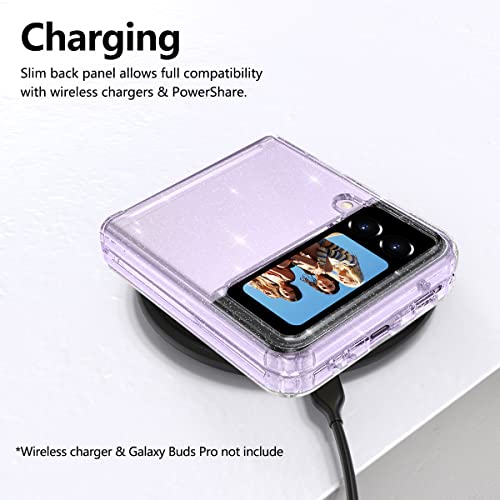 Lamcase For Galaxy Z Flip 3 5G Case, Crystal Clear Bling Sparkly Glitter Shiny Soft Flexible Tpu Slim Fit Drop Protection Rugged Shockproof Cover For Samsung Galaxy Z Flip3 5G, Clear Glitter #TOP3