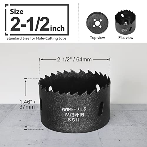 Image of 2-1 /2 Inch Hole Saw with 3 /8 inch Triangle Shank Quick Change Arbor, JTemgle Bi-Metal Hole Saw Heavy Duty Hole Cutting Tool for Cornhole Boards, Recessed Lights, Wood, Plastic, Drywall & Soft Metal