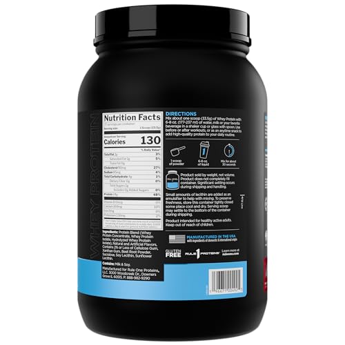 Image of Rule1 1 R1 Whey Blend, Strawberries & Creme - 1.96 lbs Powder - 24g Whey Concentrates, Isolates & Hydrolysates with Naturally Occurring EAAs & BCAAs - 27 Servings