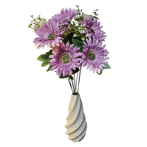 Image of Premium Combo Artificial Purple Daisy Flower Bouquet with Designer Ceramic Vase | Snowflake Fabric Real Touch Flowers | Luxury Home Decor for Living Room Bedroom Office Center Table(ND-16)