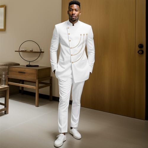 Men's Suits Single Breasted Gold Buttons Chain Blazer Jacket and Pants 2 Piece Set African Clothes2