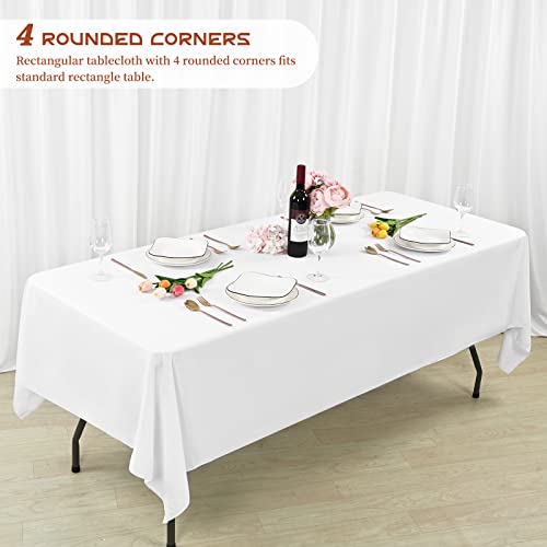 Showgeous 10 Pack White Tablecloth 60 x 126 Inch, Rectangle White Table Clothes for 8 Foot Table, Wrinkle Resistant Washable Polyester Fabric Table Cover Cloth for Wedding Dining Table Buffet Parties by Showgeous - Image 5