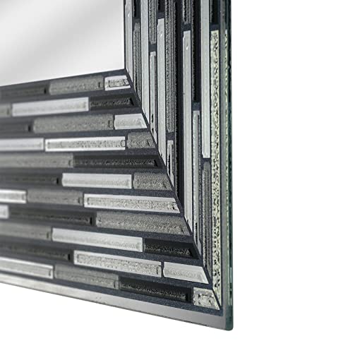 Head West Reeded Black Tile Printed Wall Mirror For Bedroom - Frameless Rectangle Vanity Mirror For Bathroom With D-Ring Hangers For Vertical & Horizontal Mounting - 24" X 30" #TOP6