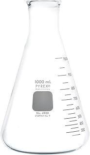 PYREX 1L Narrow Mouth Erlenmeyer Flask - Heavy Duty Borosilicate Glass Lab Flask for Labs, Classrooms & Home Experiments