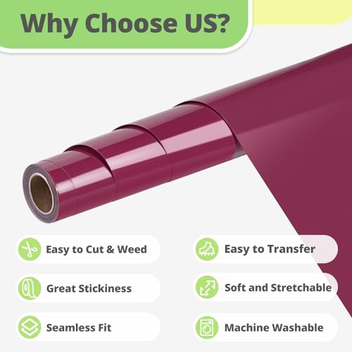 Image of HTVRONT Maroon HTV Vinyl Roll - 12 inch x 10ft Maroon Iron on Vinyl for Cricut & Silhouette Cameo, Heat Transfer Vinyl Rolls for t Shirts - Easy to Cut & Weed for Heat Vinyl Design