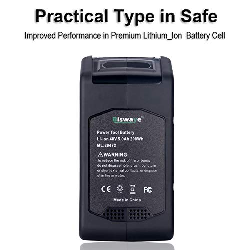 Biswaye 29472 Replacement Lithium Battery 40V 5.0Ah for GreenWorks 40V G-MAX Power Tools 29462 29252 20202 22262 25312 25322 20642 22272 27062 21242