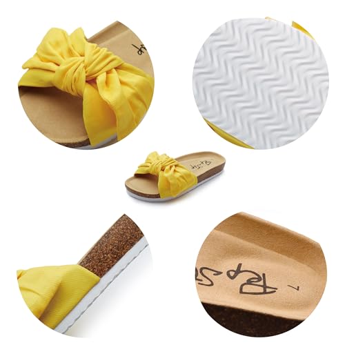 Image of PepStep Slide Sandals for Women or Ladies Dressy Summer Casual, Cute Bow Tie Knot On Top Strap, Comfy Slip On Cork Foot Bed