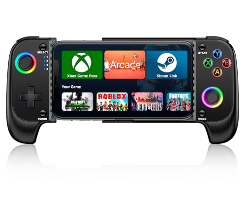 Wireless Phone Controller for iPhone/Android No Deadzone, Mobile Gaming Controller Support Xbox Game Pass, Steam Link, GeForce Now, Call of Duty, Roblox, Cloud Gamepad for iOS with Dynamic LED Lights