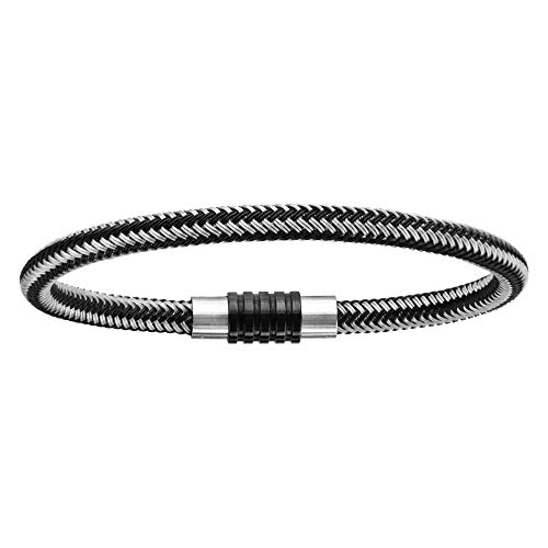 Bracelet acier charms tressé bicolore avec pochette suédine offerte