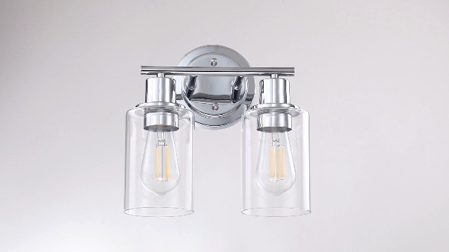 Image of 2-Light Chrome Bathroom Vanity Light Fixture Over Mirror,Chrome Vanity Lights for Bathrooms,2 Bulb Bathroom Wall Light Over Sink