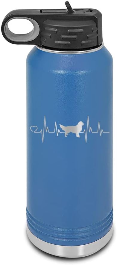 Golden Retriever Heartbeat Lifeline Laser Engraved Water Bottle Customizable Polar Camel Stainless Steel Many Colors Sizes with Straw - Love Dog - 32 oz - Purple