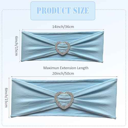 Fbewom Baby Blue Chair Sashes 100 Pack Spandex Blue Chair Sashes Bows with Heart Buckle Slider for Wedding Banquet Party Decorations by Fbewom - Image 2