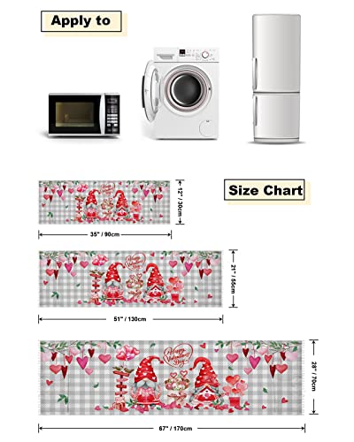 Fridge Dust Cover, Valentines Gnomes Washing Machine Top Covers With 4 Storage Pockets, Grey Plaid Pink Red Love Heart Polyester Kitchen Refrigerator Covers Protector Storage Organizer Bags, 28" X 67" #TOP4
