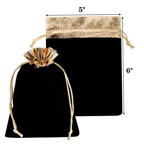 Lyellfe 50 Pack Velvet Bags, Jewelry Pouches Bag With Drawstring, 6''L X 5''W Gift Giving Bag, Decorative With Gold Rim, Great For Jewelry, Candy, Christmas Party, Wedding Favors #TOP1