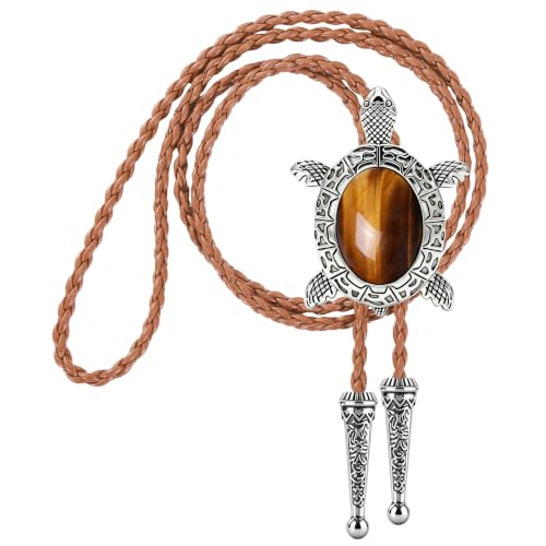 Image of Jeilwiy Bolo Tie for Men Western Cowboy Tie Necklace Gold Bolo Tie Leather Necktie Halloween Tie Accessories for Women