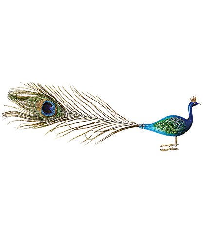 Oiseau paon en verre suspendu de 28cm pour grand sapin de Noël original