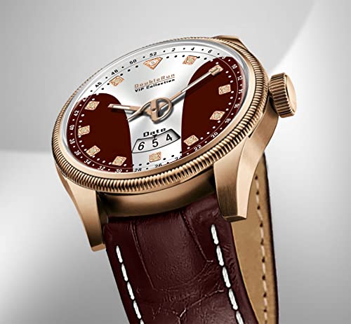 Image of DOUBLERUN 3D Glass Date Display Two Tone Dial Leather Belt Analog Watch - For Men, Band- Red