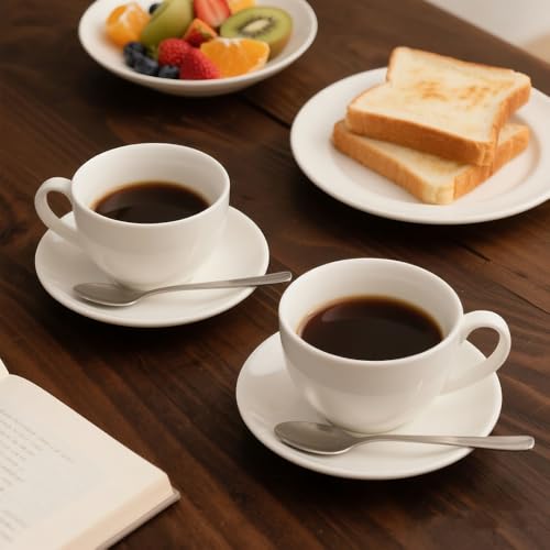 Miniatura 6 de Ionegg Taza De Café De Porcelana Con Platillo De 220 Ml Para Capuchino, Café Con Leche Y Té, Blanco, Juego De 2
