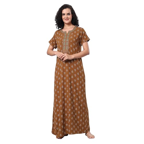 Image of Evolove Women's Viscose Liva Long Maxi Night Gown Nighty Dress with Pocket, Super Soft Comfortable (LNG-Rayon)
