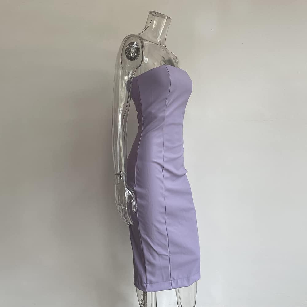 XLLAIS Women Sexy Strapless Tube Top Club Midi Dress Off Shoulder Bodycon Party Faux Leather Dress - Image 3