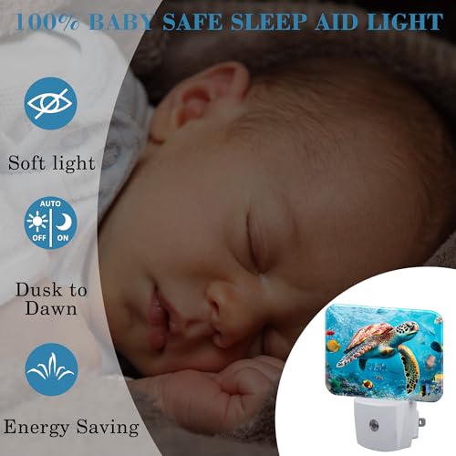 Image of Sea Turtle Swims Under Water Night Light for Kids, Sea Turtle LED Night Light Plug into Wall with Dusk to Dawn Sensor for Girls Boys Women Men Room, Hallway, Kitchen, Bathroom, Stairs Decor