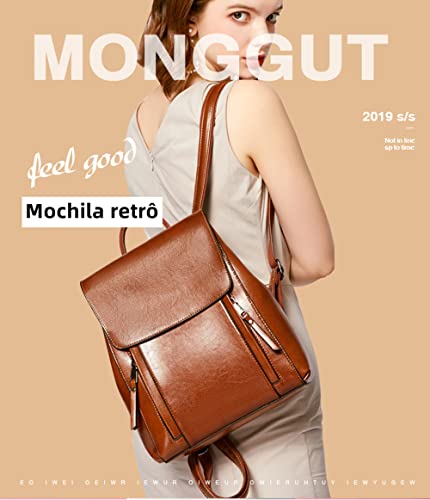 Bolsa feminina de couro genuíno moda mochila de couro de cera de óleo mochila feminina high-end (Mar