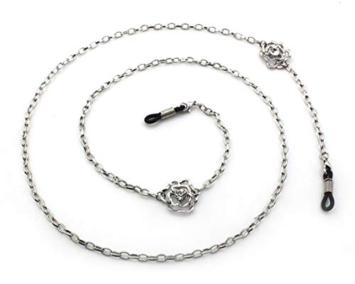 Silver Rose Accented Eyeglass Holder, Eyeglass Chain for Women, Eyeglass Necklace