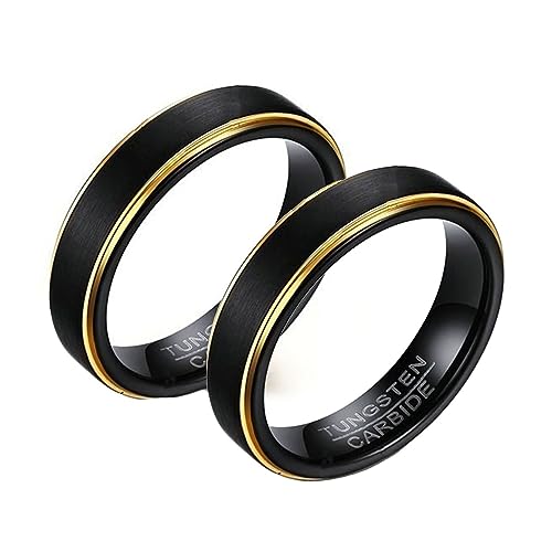 Bague Tungstène Homme et Femme Alliance Couple Noire Or 5mm Mat Brossé