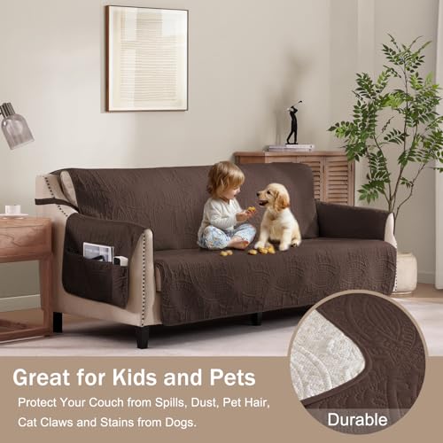 Image of Soft Couch Cover 2 Cushion Sofa, Water-Repellent Sofa Slipcovers for Loveseat, Machine Washable Love Seat Quilted Couch Covers, Pet Friendly Loveseat Slipcovers (Loveseat 56 inch, Chocolate)