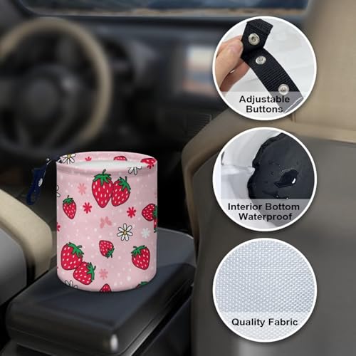 Image of Pensura Cute Strawberry Car Garbage Can Waterproof Multipurpose Camping Trash Can Cute Grocery Organizer Hanging Car Garbage Bag Compatible with Most Cars