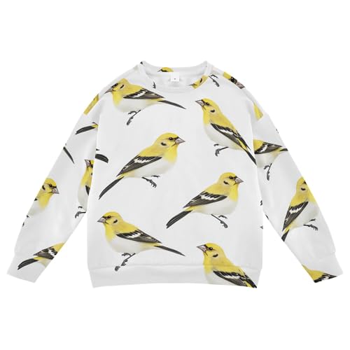 JUNZAN Aesthetic American Goldfinch Birds White Big Boys Sweatshirts Hoodies Crewneck Hoodies for Girls Athletic 4T